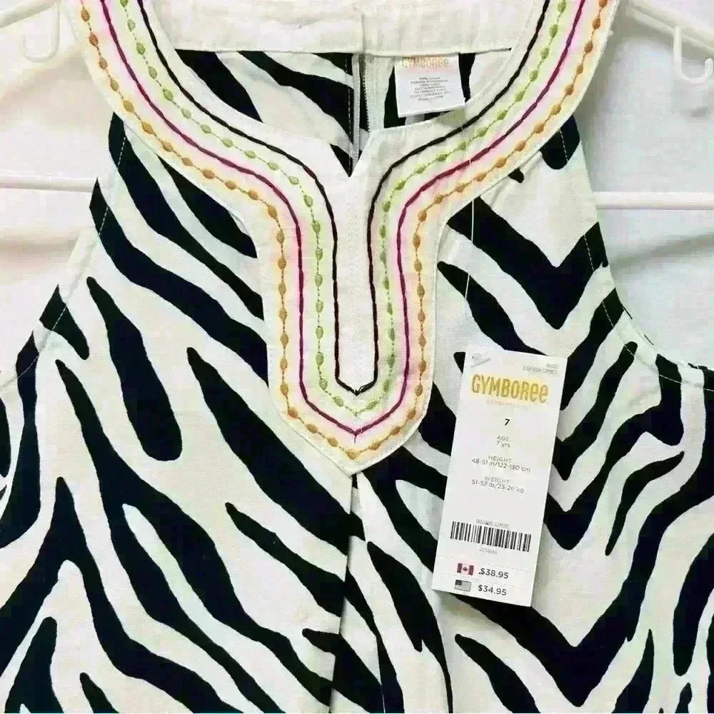 Gymboree Wild For Zebra Animal Print Shift Dress Black White size 7 girls